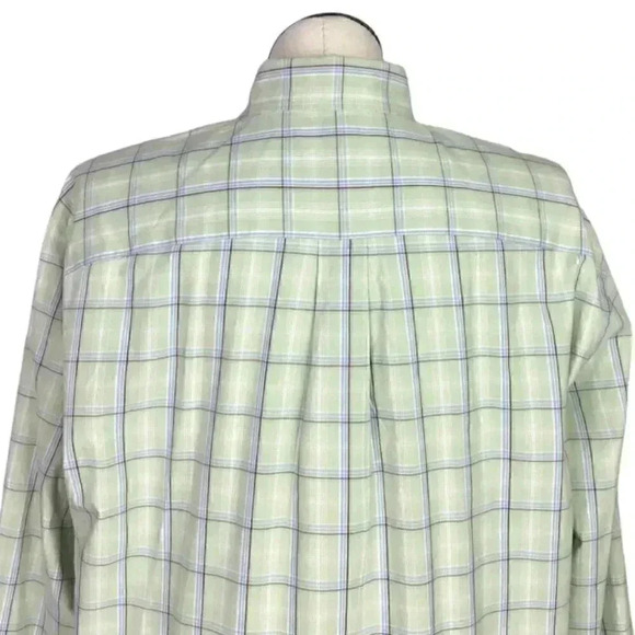 Eddie Bauer Men XL Plaid Poinpoint Oxford Button Down Shirt Cotton Pocket Green - Picture 6 of 7